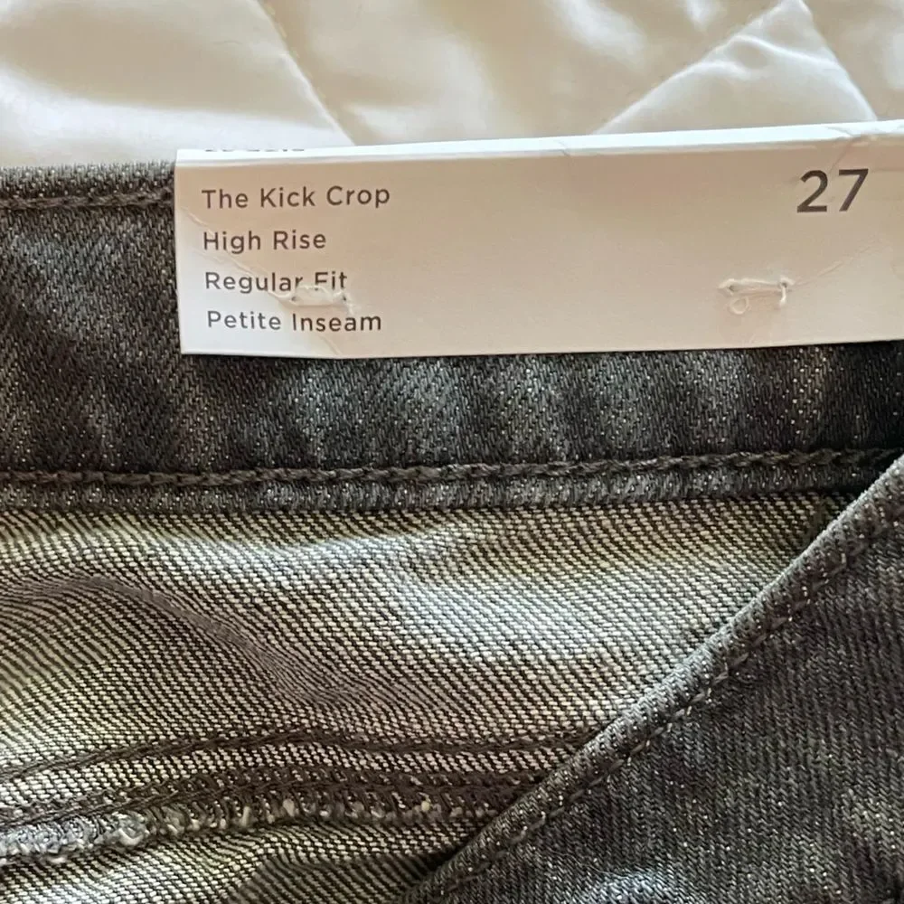 LOFT The Kick Crop High Rise Dark Gray Jeans Frayed Hem Size 4 Petite